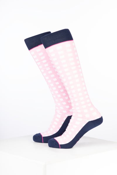 Women’s Bamboo Rich Checked Riding Socks - Gingham Soft Pink