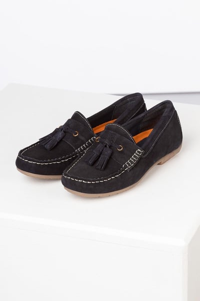 Ladies Suede Tassel Driving Loafers - Wrelton - Navy