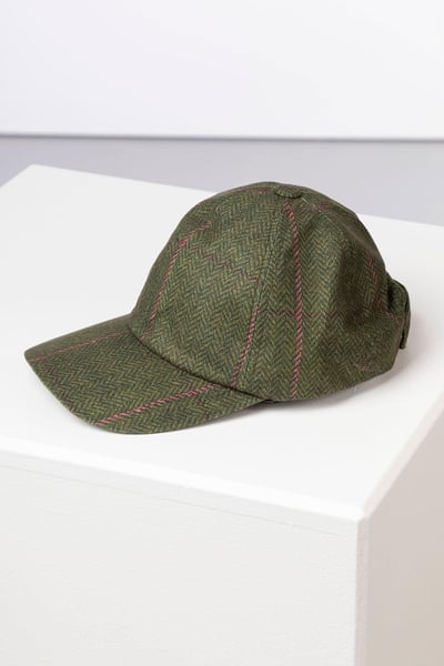 Ladies Tweed Print Baseball Cap - Danby - Olive