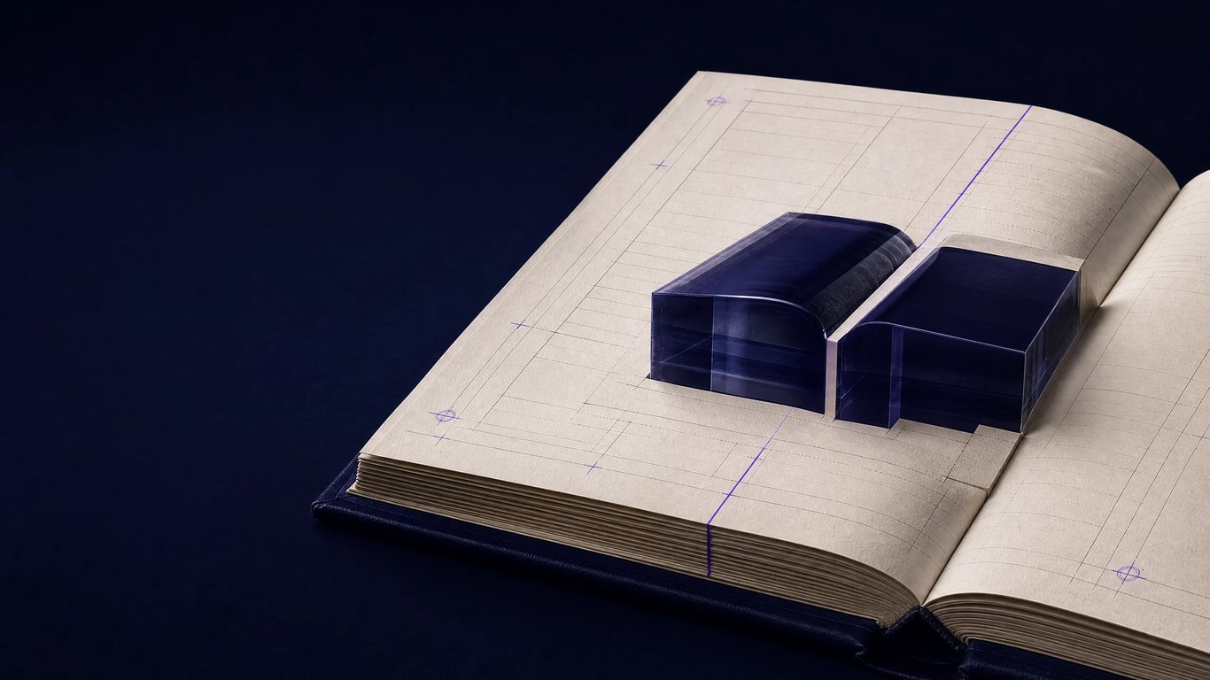 An archival ledger arranged around a verified geometric block