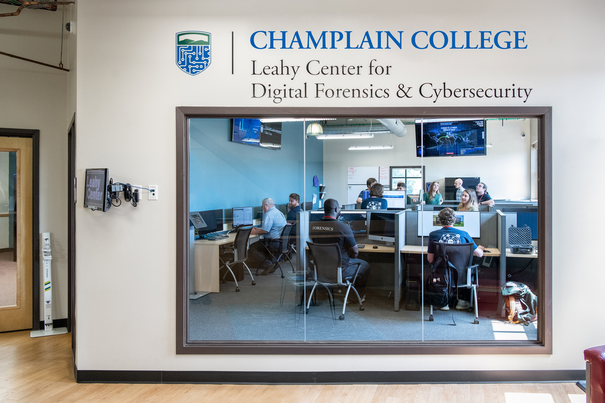 The Leahy Center at Champlain College is a state-of-the-art digital forensics and cybersecurity lab that delivers professional services to clients ranging from government agencies to local businesses. Image courtesy of Champlain College.