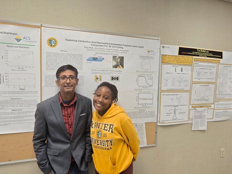 Olivia Downey, PREM student researcher at Xavier University of Louisiana, is one of only six undergraduate students selected nationwide to speak at the upcoming ACS Presidential Symposium. Downey and her mentor and XULA professor, Samrat Dutta have also been invited to attend a special reception with colleagues and leaders in the field. Image courtesy of XULA. 