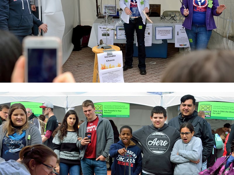 Students from Zahra Fakhraai's group demonstrate Harry Potter science.