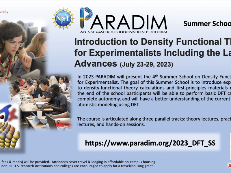 2023 PARADIM Summer School: Introduction to Density Functional Theory for Experimentalists Including the Latest Advances 