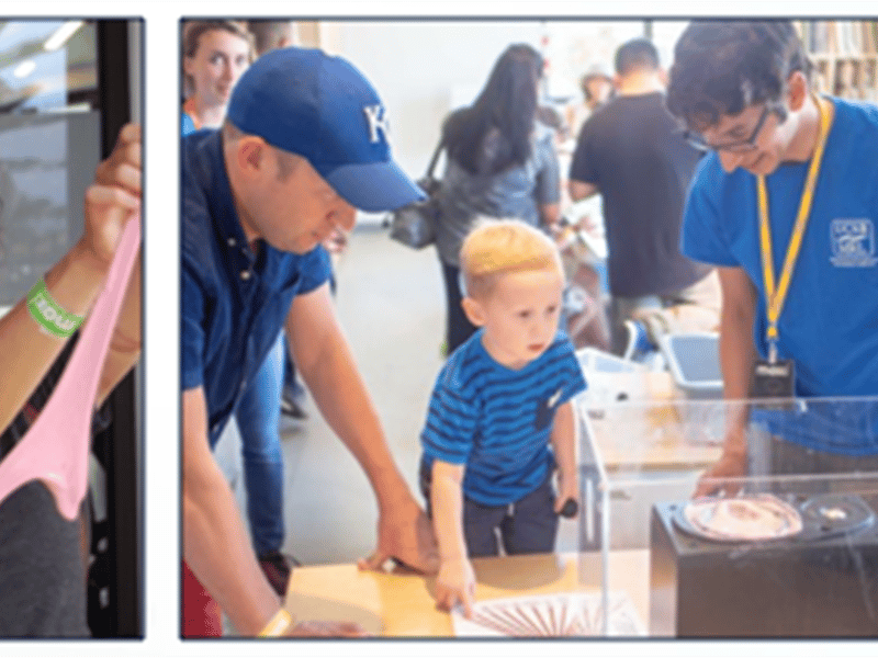 Visitors of all ages enjoy polymer activities led by UCSB MRSEC graduate students and faculty at the MOXI, Santa Barbara.
