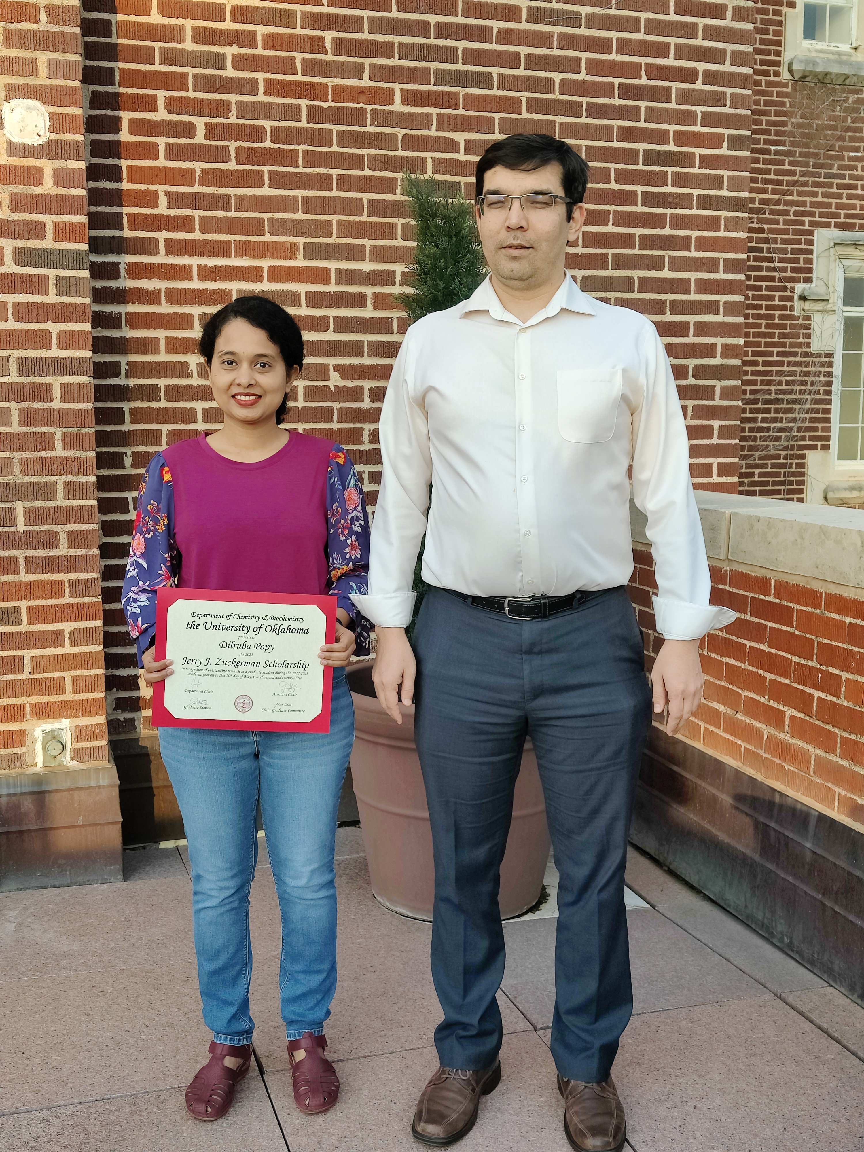 Dilruba received Jerry J. Zuckerman Scholarship award, 2023