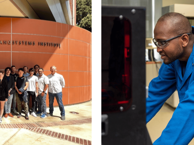 (left) Orientation and debriefing for all attendees at UCLA
bookended the Summer School; (right) hands-on training in
3D printing.
