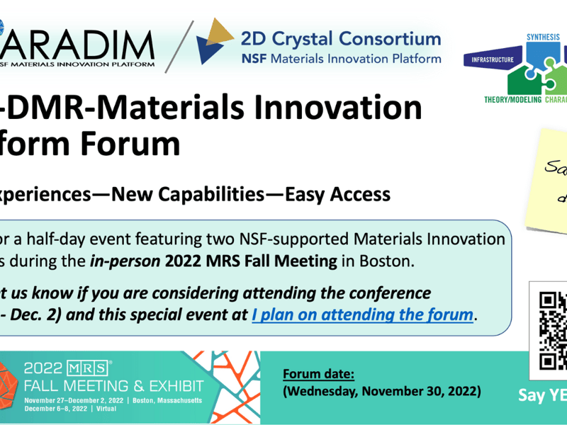 2022 Fall MRS: NSF-DMR-Materials Innovation Platform Forum with 2DCC and PARADIM