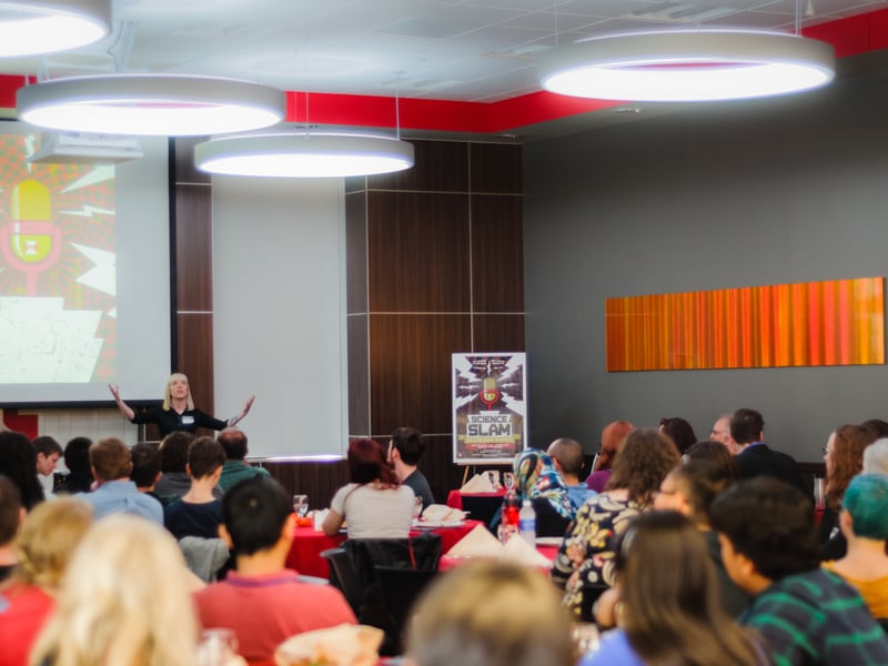 Alice MillerMacPhee of the UNL Department of Sociology recreates her journey from passionate activistto data-driven social scientist in her Science Slam talk.