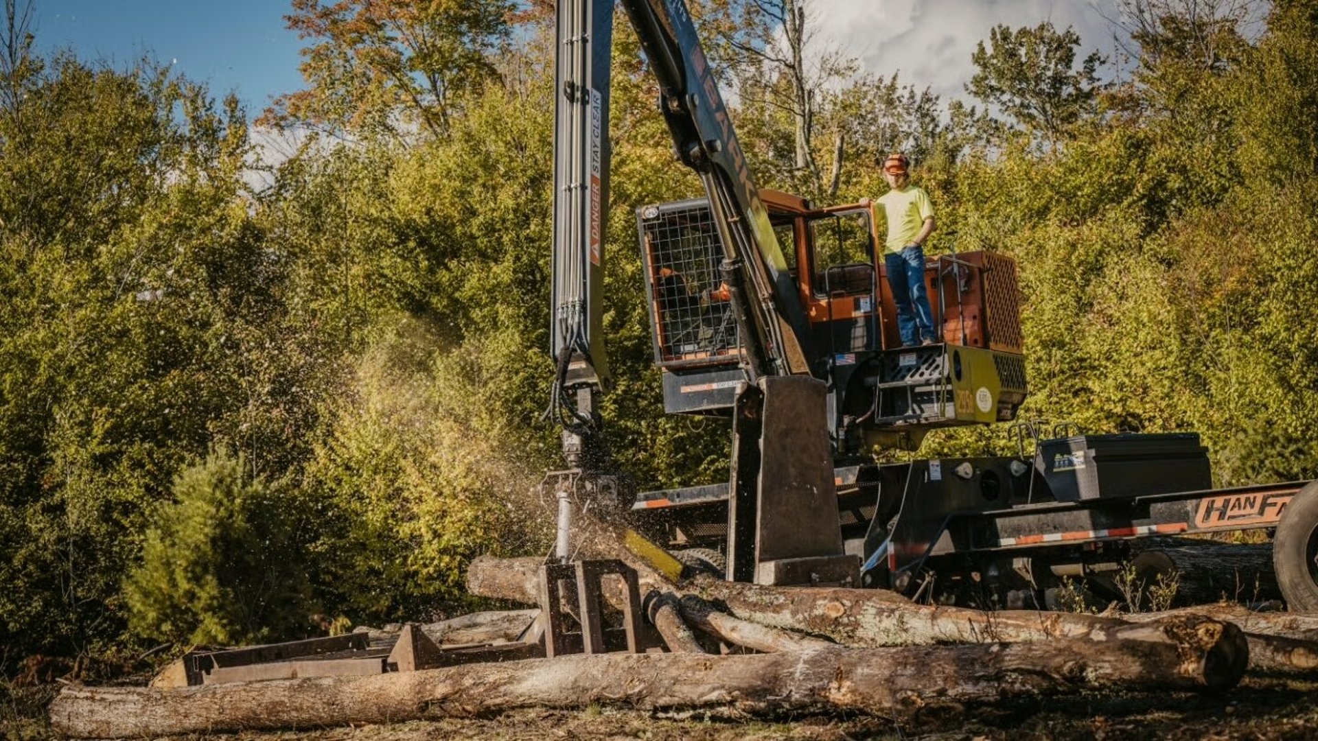 A forestry operator works with heavy equipment—exactly the kind of hands-on, safety-focused training Paul Smith’s College will expand through its new Troops to Timber (T2T) workforce initiative, funded by a $1 million NBRC Forest Economy Program grant. The program prepares veterans, military families, and other jobseekers for careers in forestry, logging, arboriculture, and forest management.