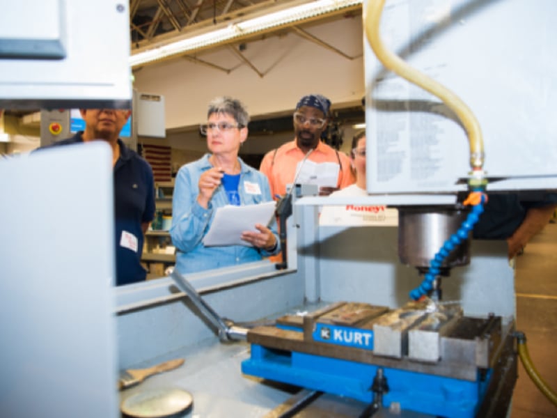 Teachers gained first hand experience on manufacturing equipment at Platt Technical HS, learning what skills their students need.