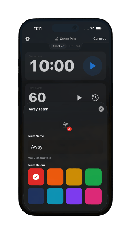 Arenachamp app team edit sheet on a phone
