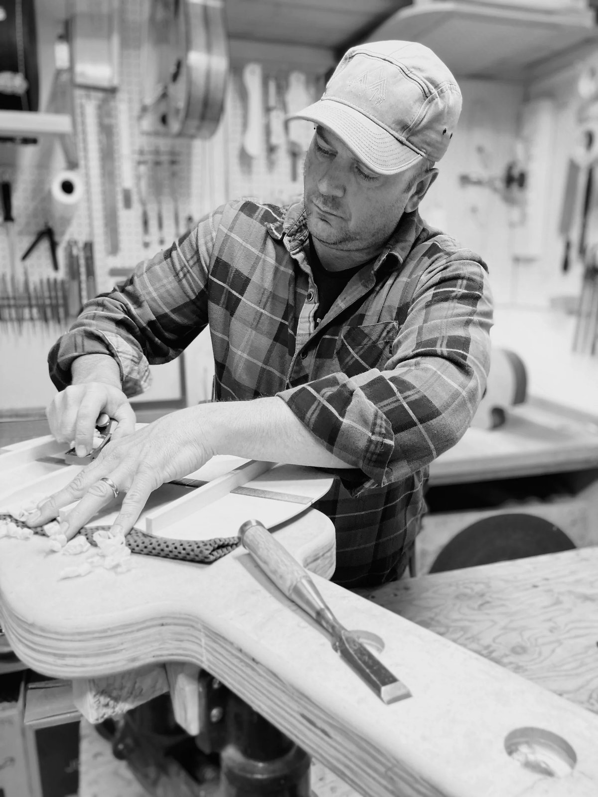 Jeremy Pappenfus, luthier, at work in the Columbia Falls workshop