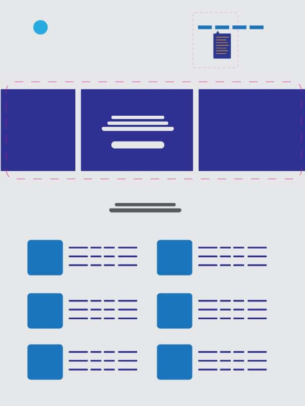 A slide of images indicates a continuity by abruptly cutting off its elements at the beginning and at the end.