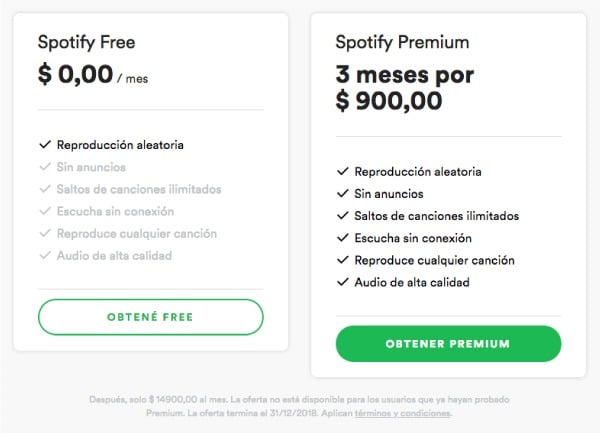 The Spotify price section using the Similarity of gestalt principles in its price section.