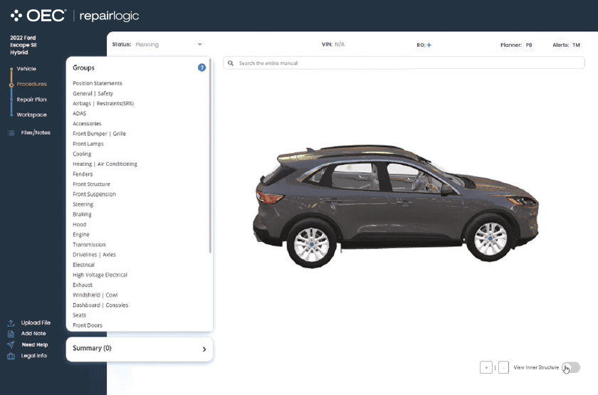 RepairLogic Procedures Screen