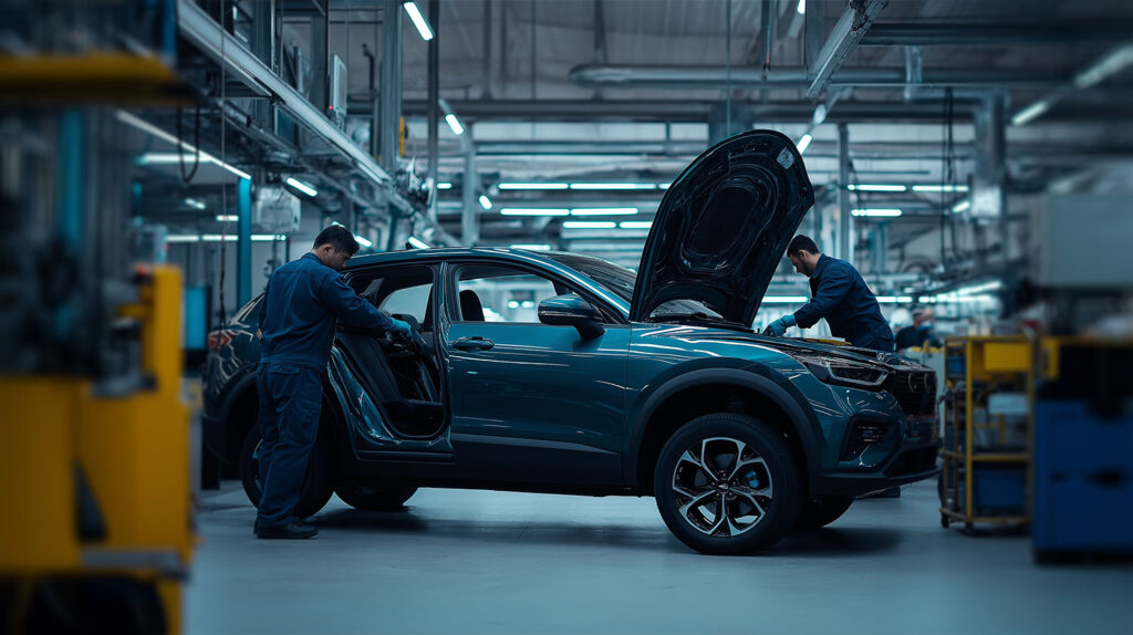 Car being repaired in a shop