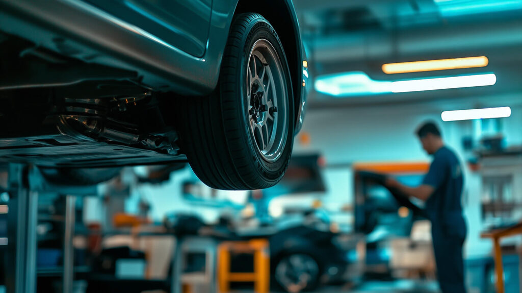 Auto sul ponte in una carrozzeria