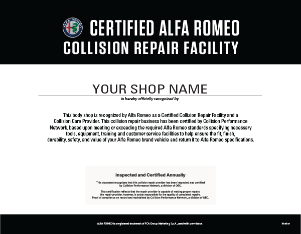Certyfikat Alfa Romeo