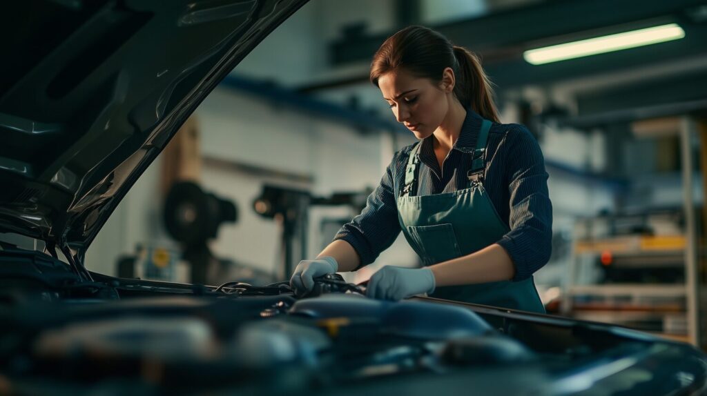 lady fixing an engine