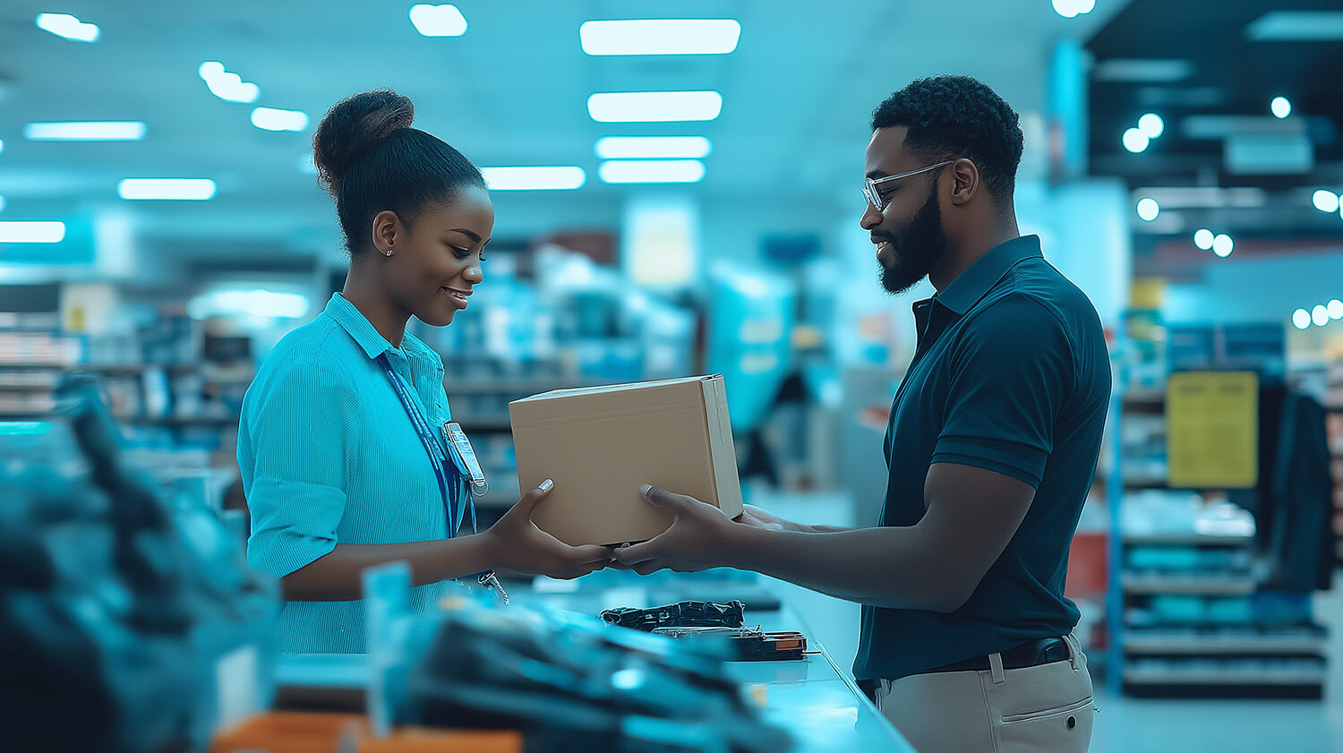 Vehicle owner being served at parts counter