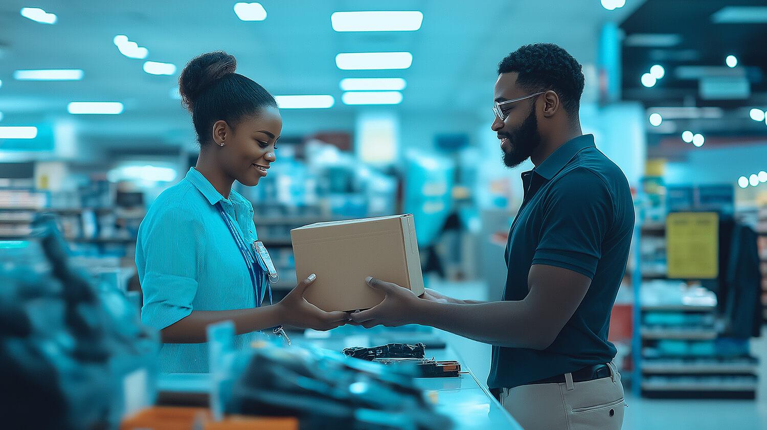 Vehicle owner being served at parts counter