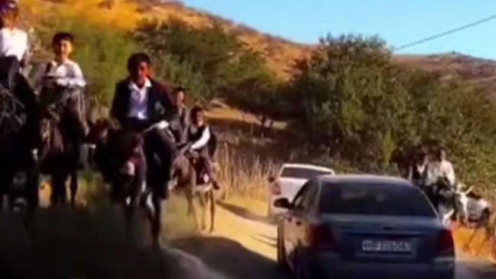 В Самаркандской области школьники добираются до школы на ослах