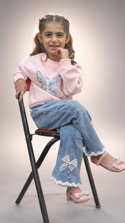 Pink Bunny Sweatshirt & Lace-Hem Denim Outfit – Girls