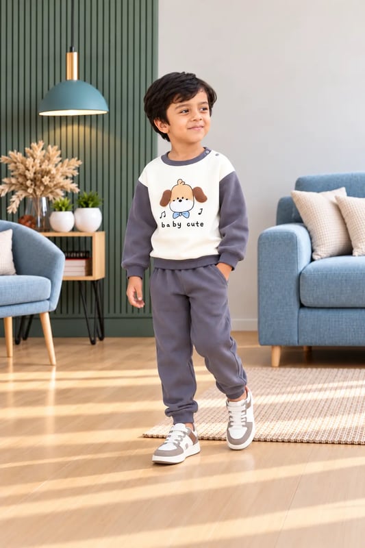 Baby Cute Boys' Tracksuit – Cream & Grey