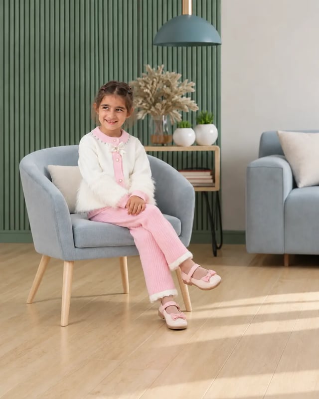 Girls Pink & Ivory Luxury Winter Knit Set with Faux Fur Details