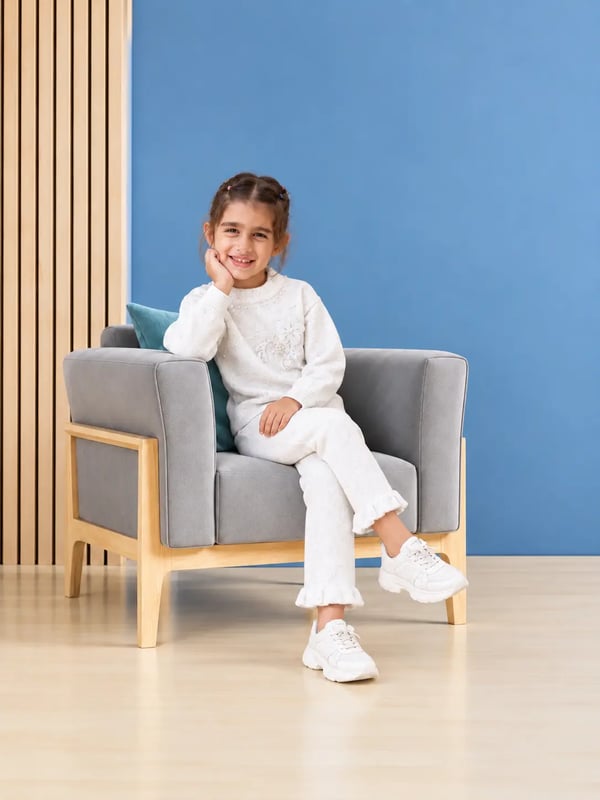 Girls Ivory Pearl Knit Sweater & Trouser Set | Kids Outfit
