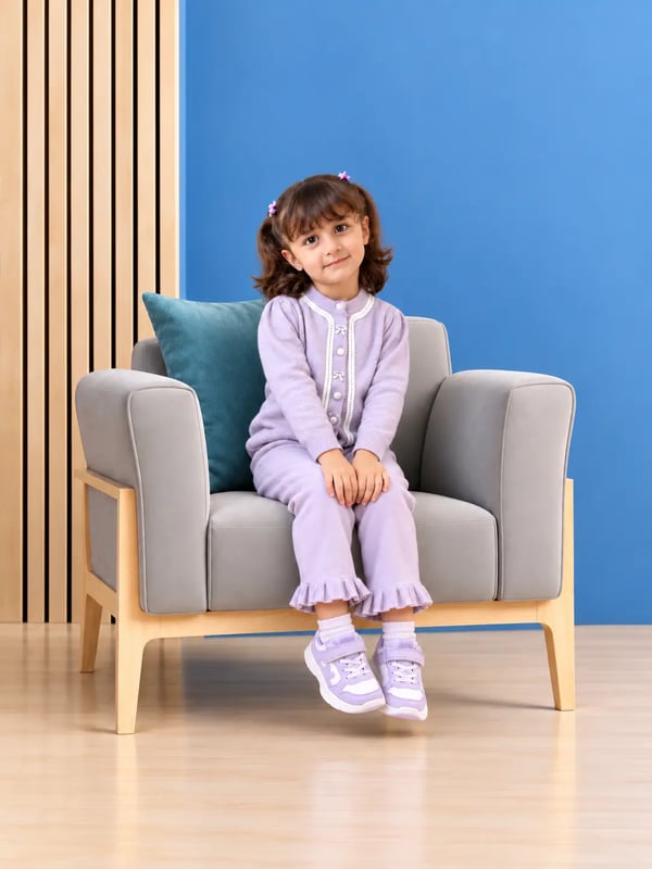 Girls Lilac Bow Detail Knit Cardigan & Ruffle Trouser Set