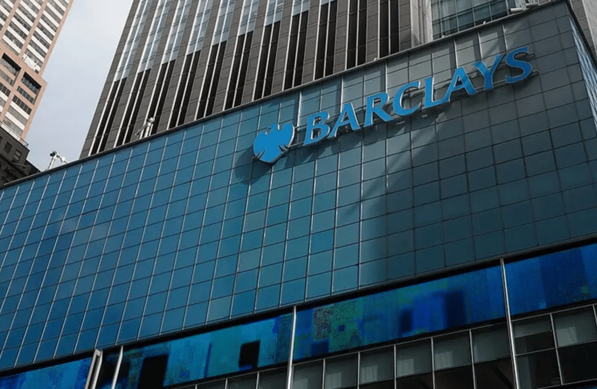 The same tower at 745 Seventh Avenue, now carrying Barclays signage.