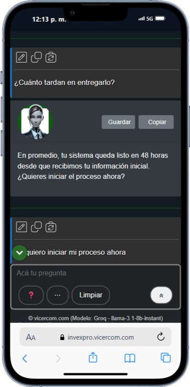 Agente IA respondiendo en móvil
