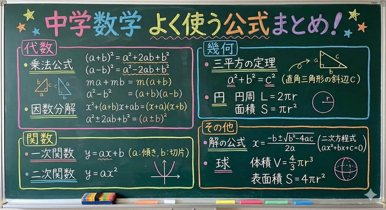 Educational Prompt for High School Math Formulas on a Chalkboard