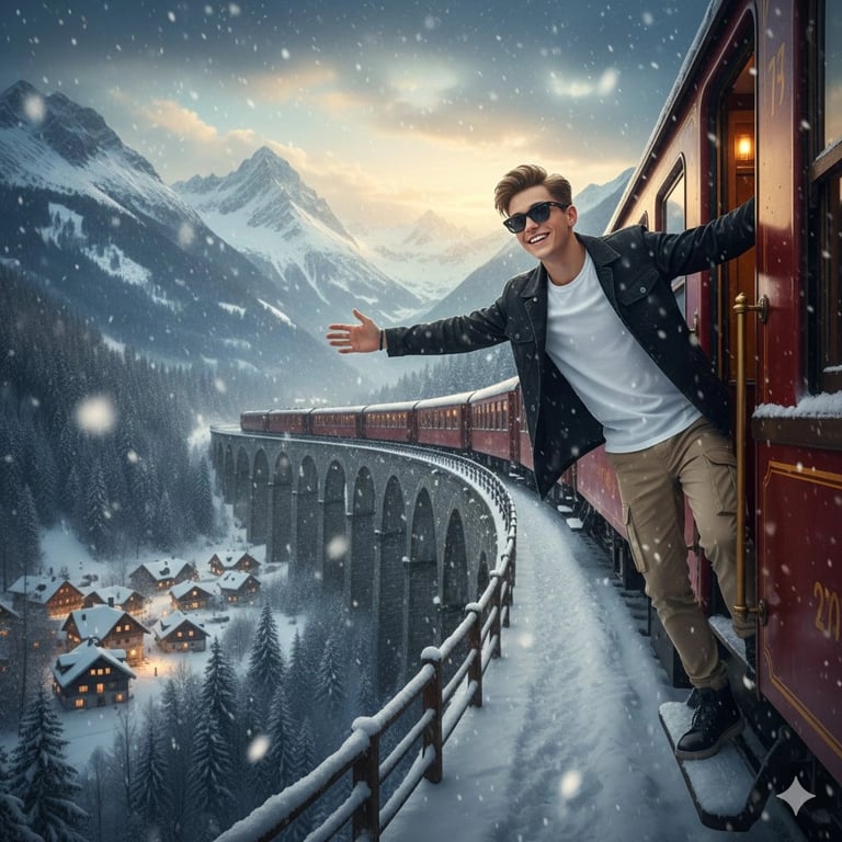 8K Cinematic Winter Adventure Photo on a Vintage Train