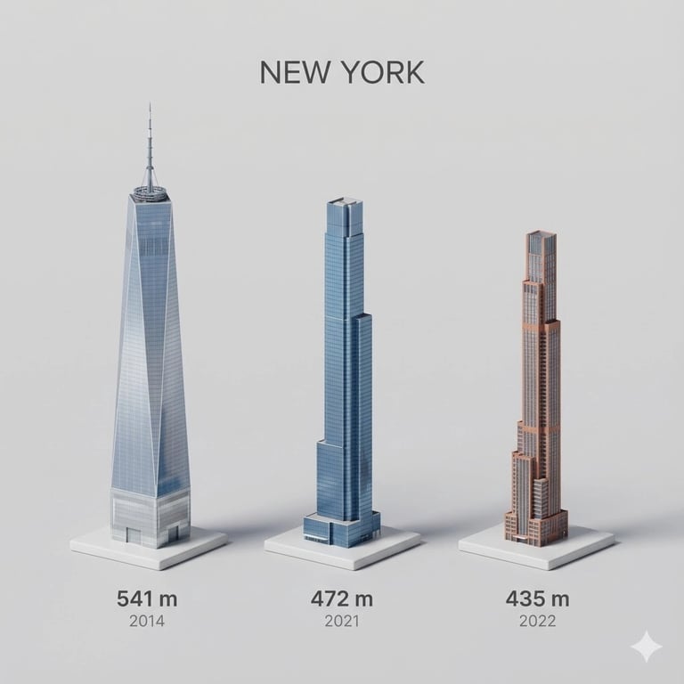 City tallest buildings 3D cartoon showcase prompt