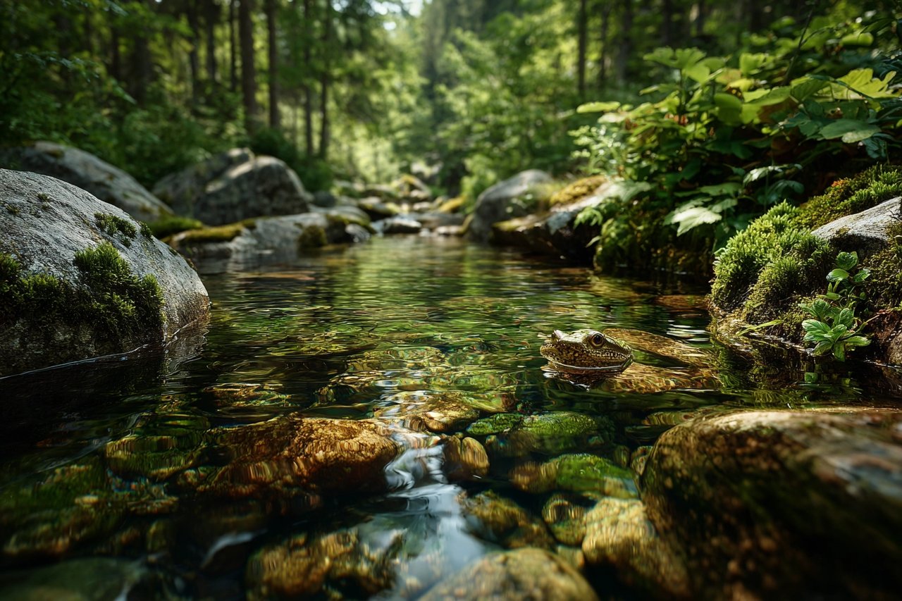 forest stream flowing - AI generated image using Nano Banana Pro prompt