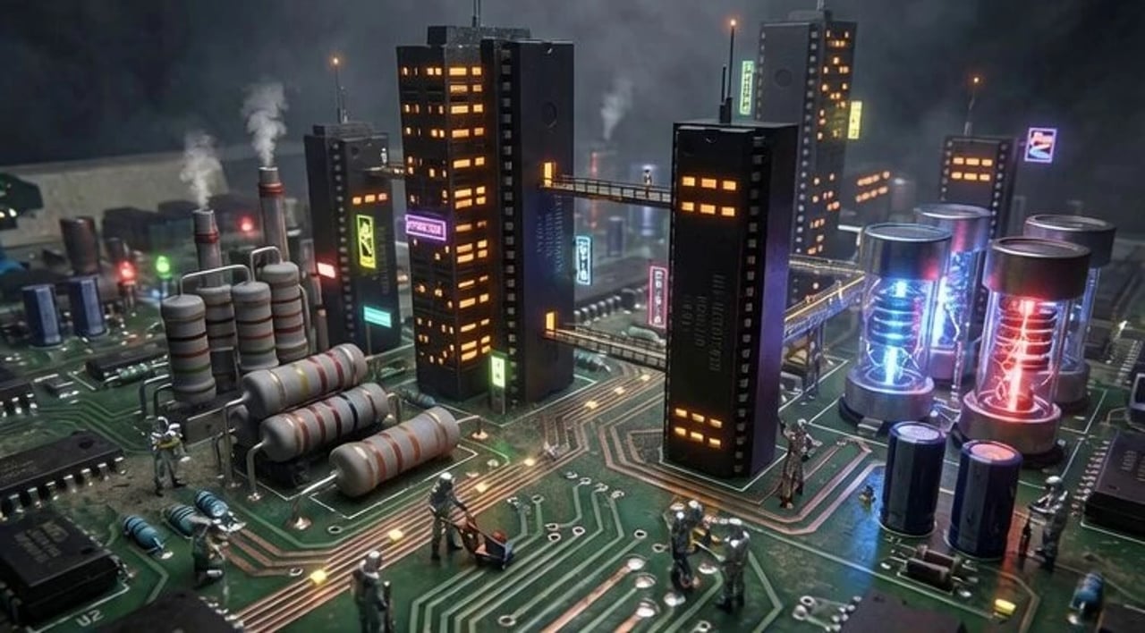 Circuit Board Cyberpunk Megacity Prompt