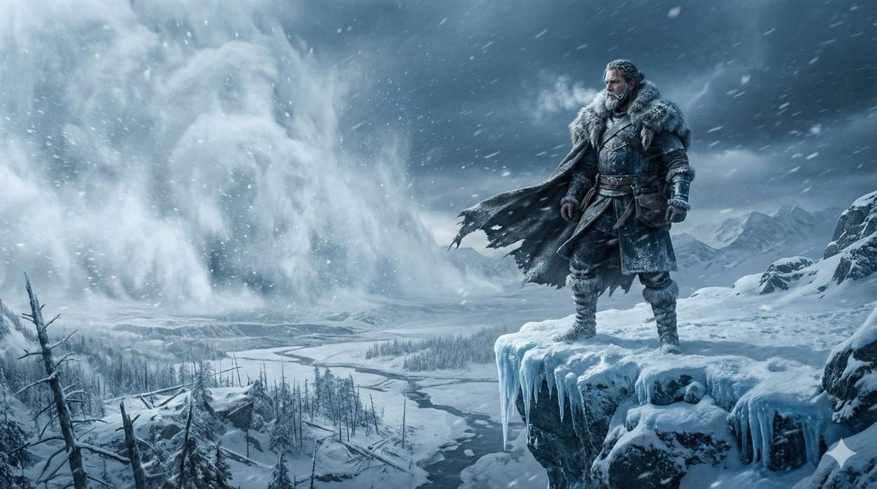 Epic Frozen Cliff Warrior Scene