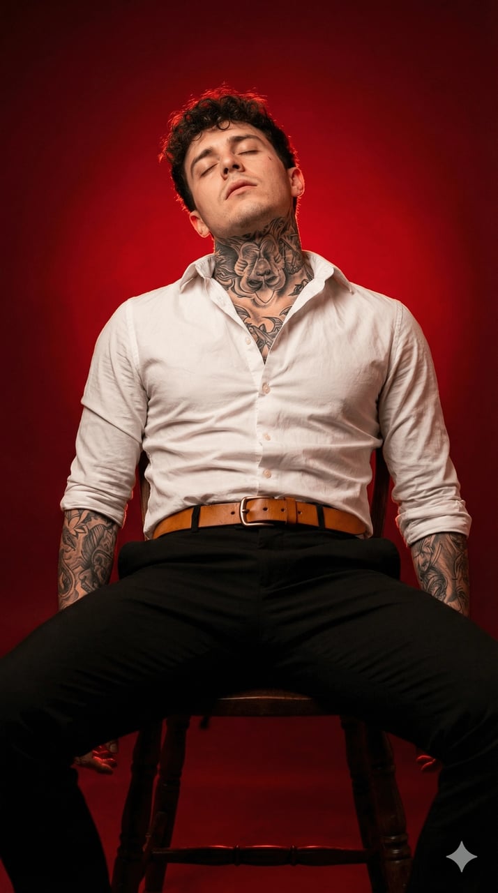 Tattooed young man studio photograph - AI generated image using Nano Banana Pro prompt