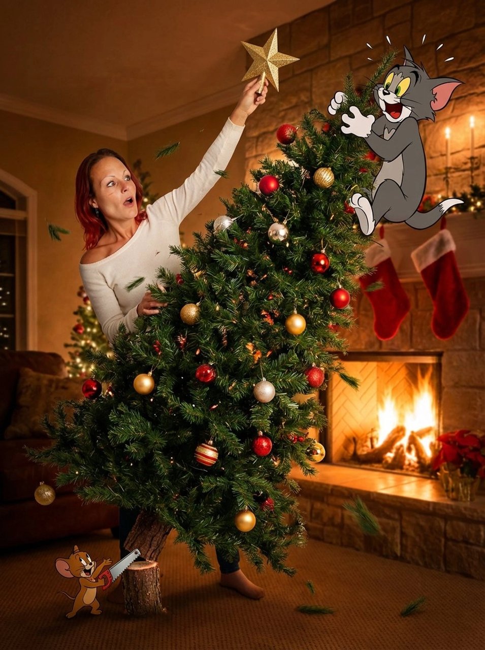 Christmas Tree Disaster Action Freeze (Tom and Jerry Style)