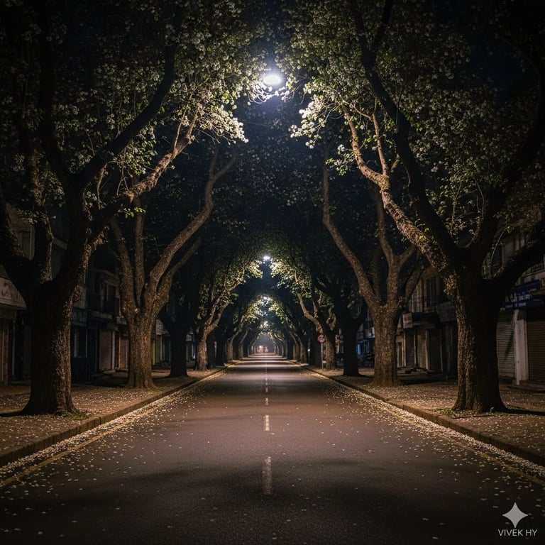 Ultra-realistic Night Street Scene with Petals