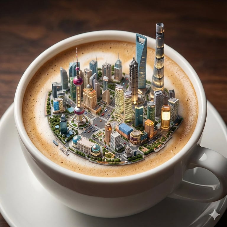 Micro City Floating on Coffee Foam