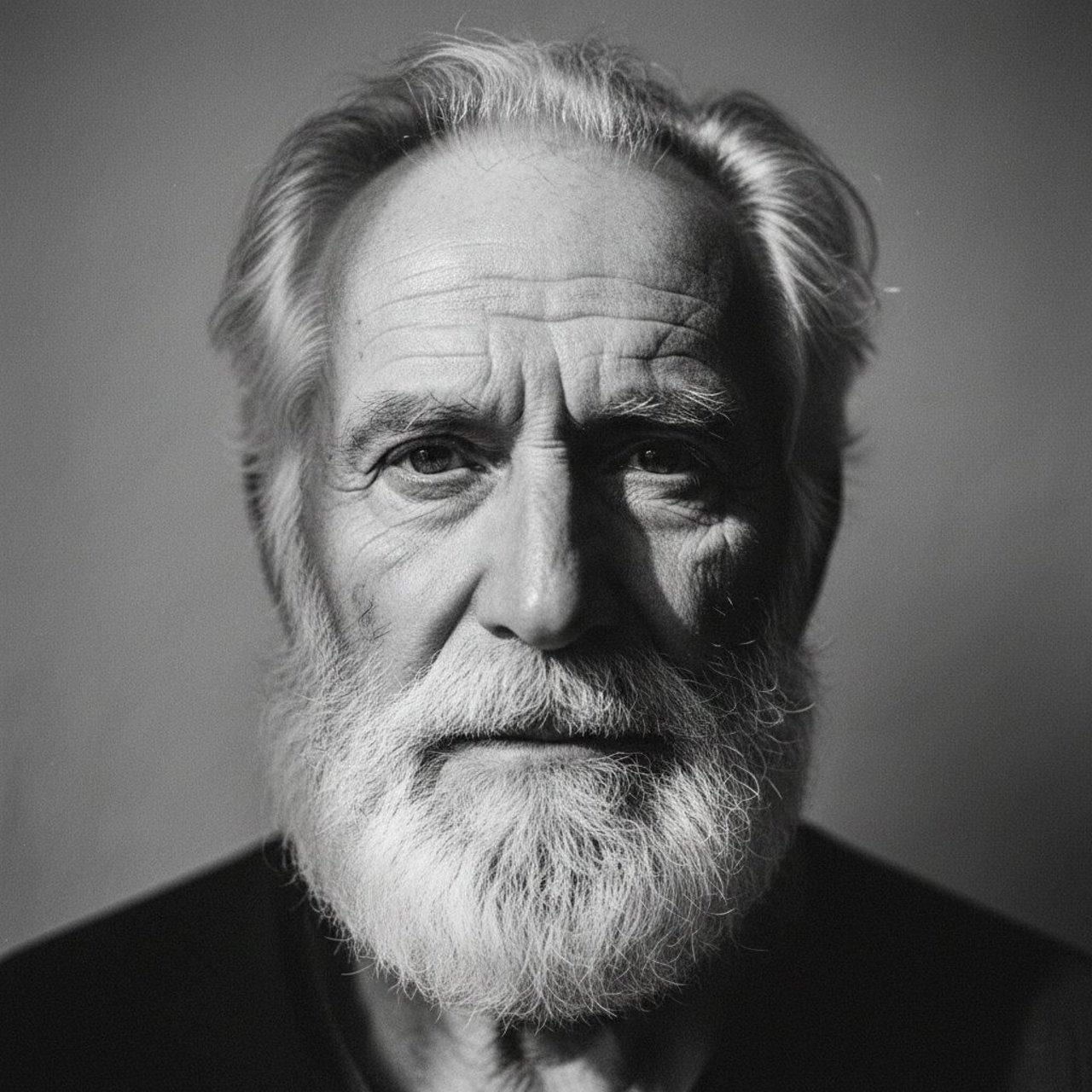 Elderly bearded man black-and-white portrait - AI generated image using Nano Banana Pro prompt