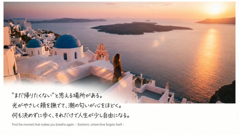 Emotional Sea Journey Thumbnail Design Prompt (Santorini)