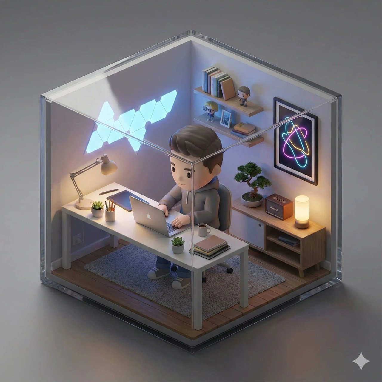 Isometric 3D Miniature Room with Chibi Character