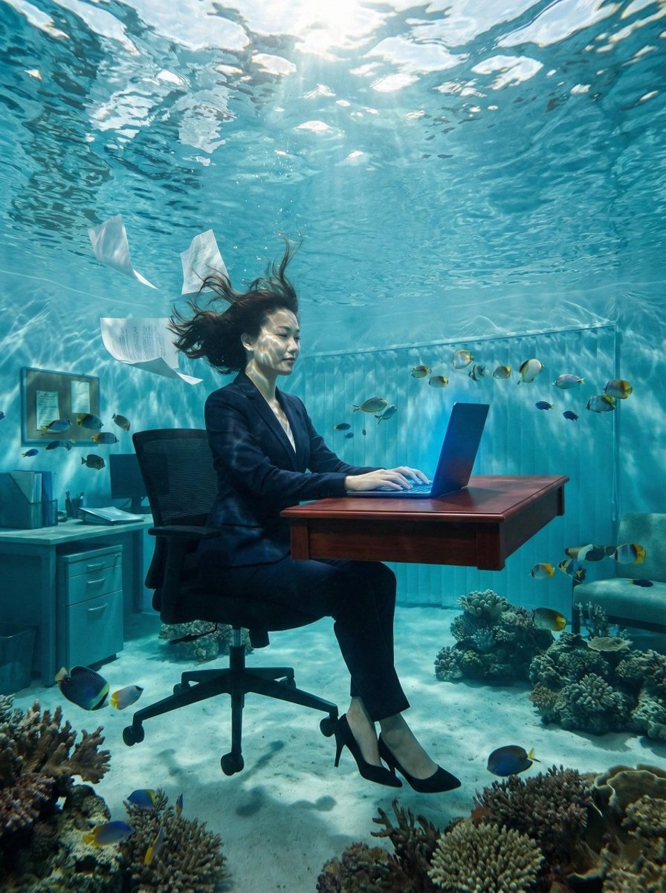 Surreal Underwater Office Scene Prompt