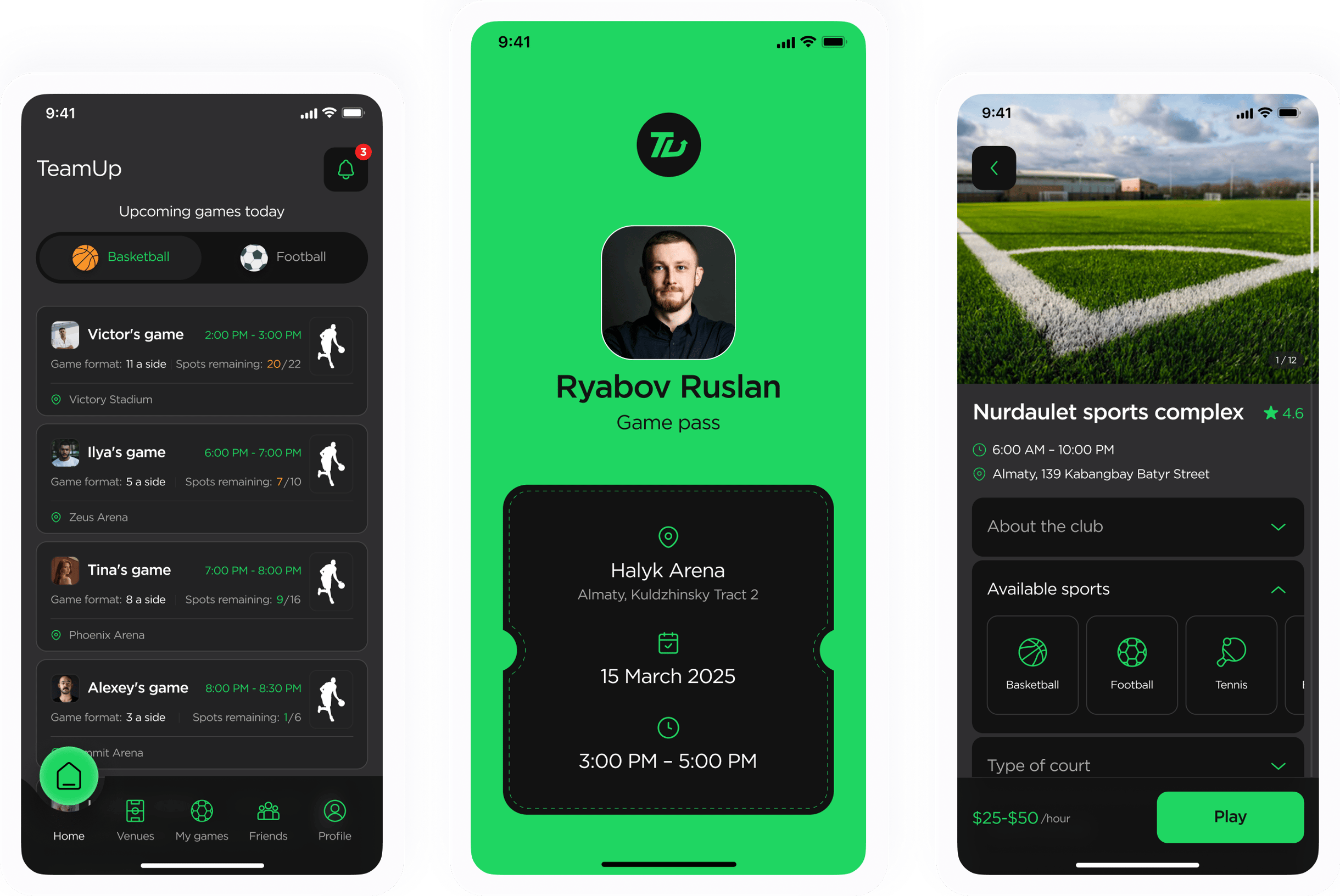 Mobile app for booking sports grounds