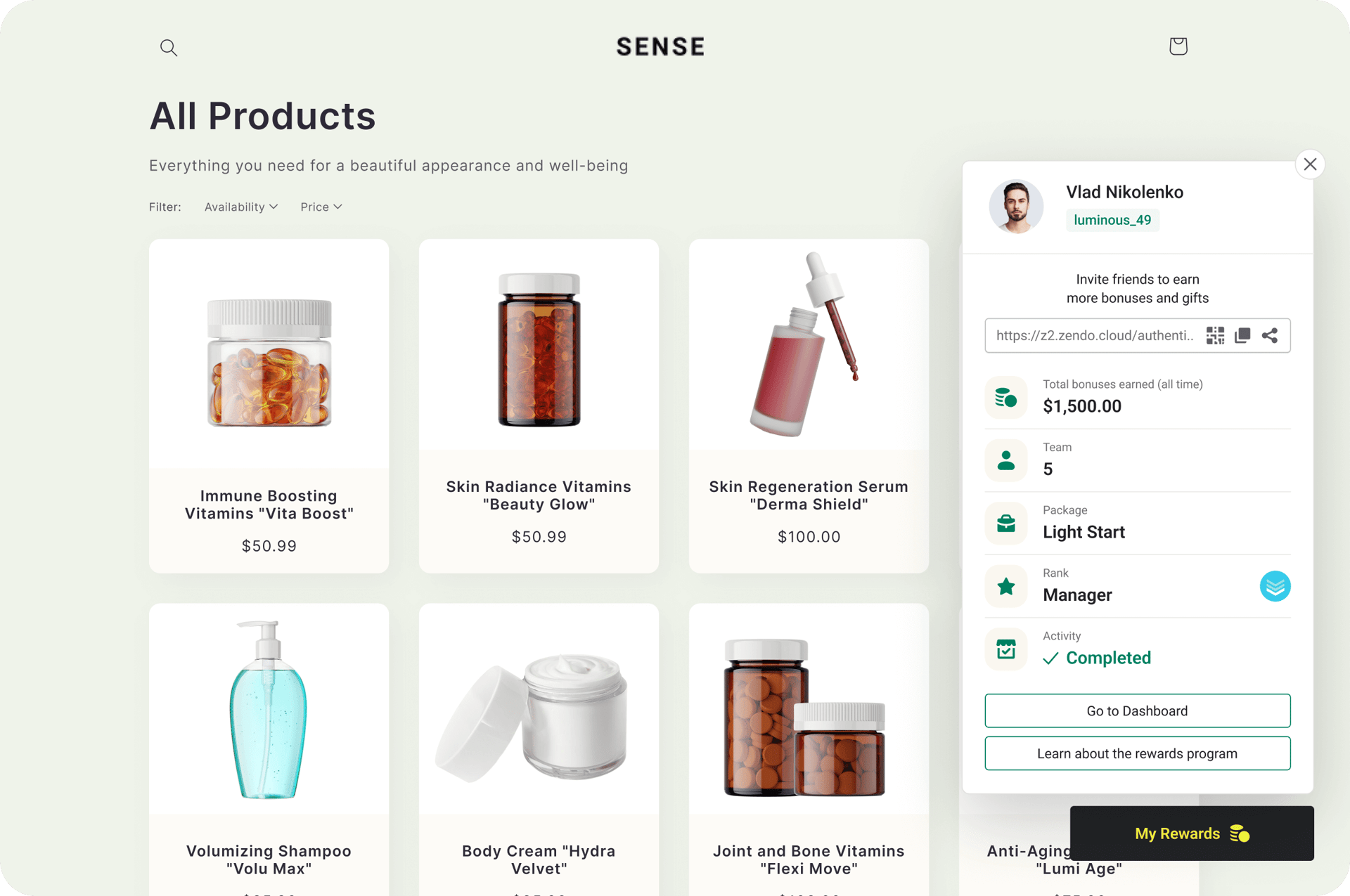 We integrate a unique MLM personal account with your online store